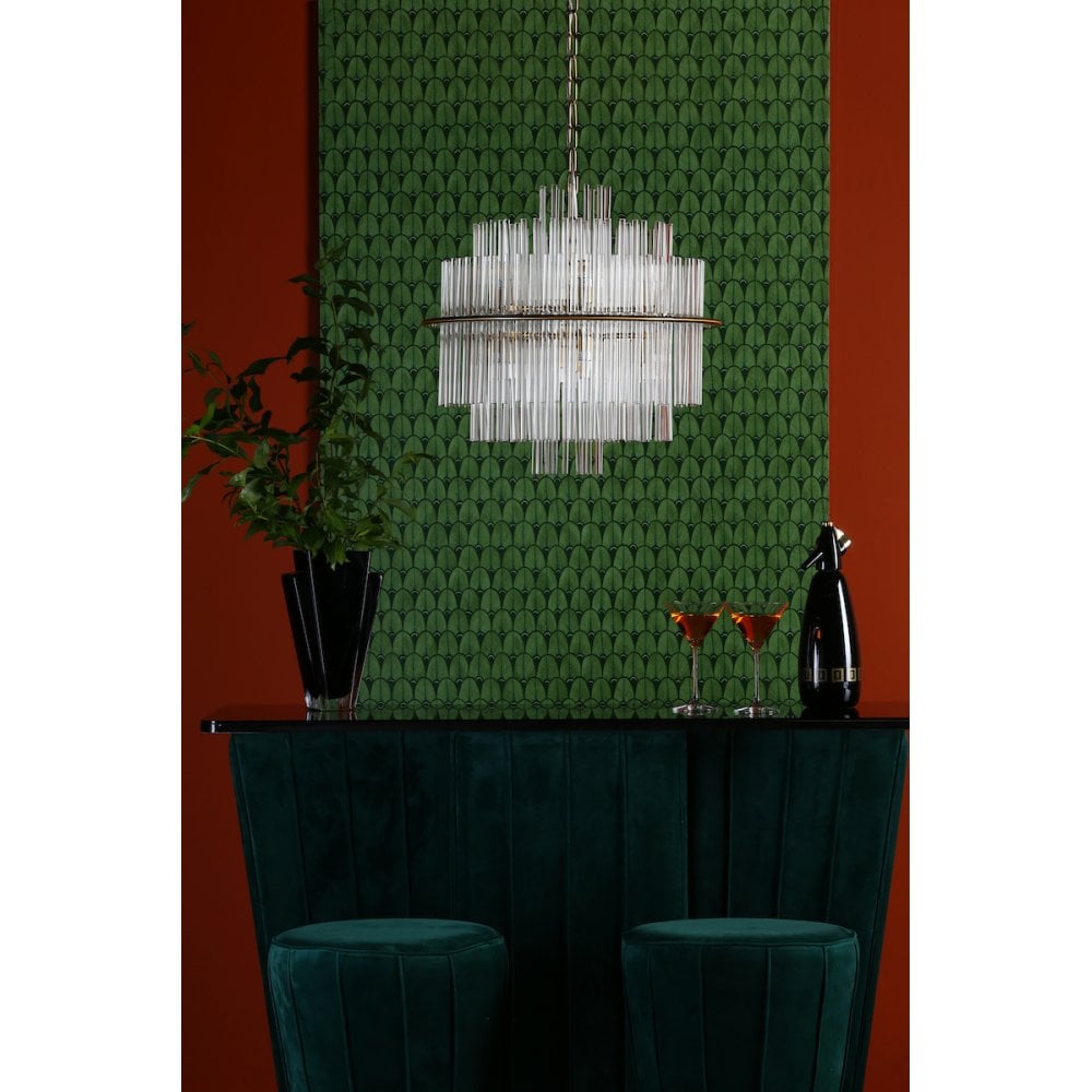 Lukas 13 Light Pendant Brushed Antique Gold And Glear Glass