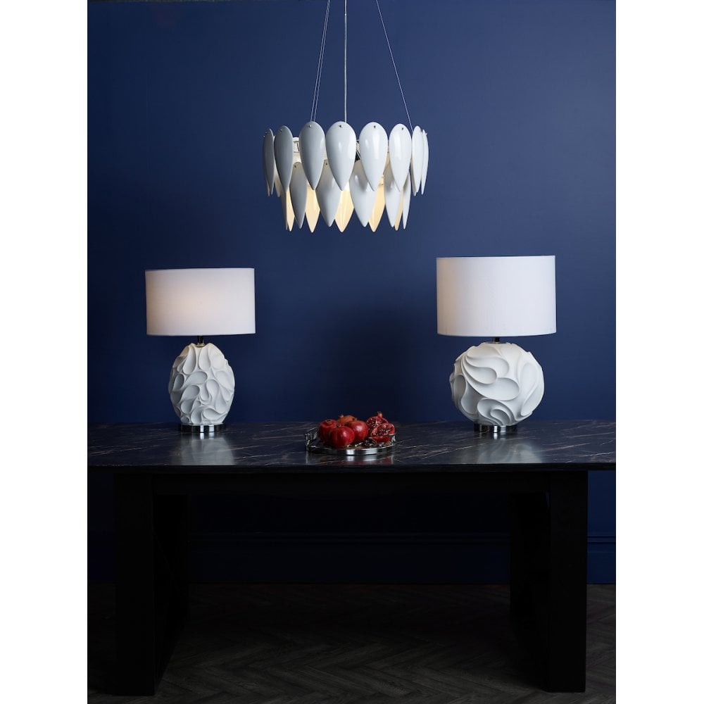Zachary Oval Shaped Table Lamp in White Finish C/W Shade