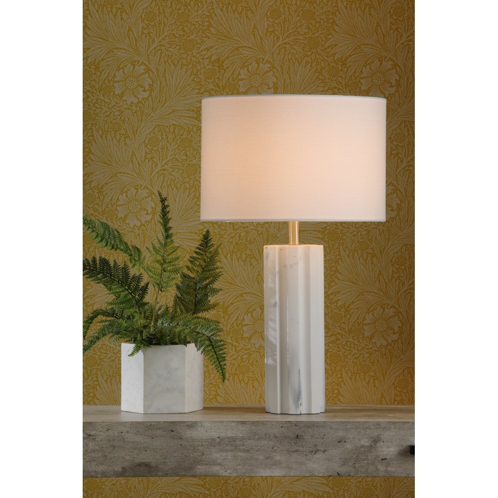 Erebus Table Lamp Stone c/w White Linen Shade