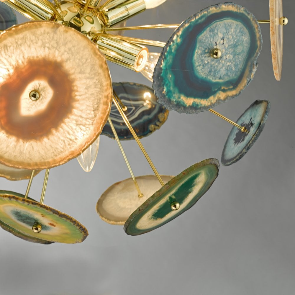 Achates 9 Light Pendant Gold & Agate