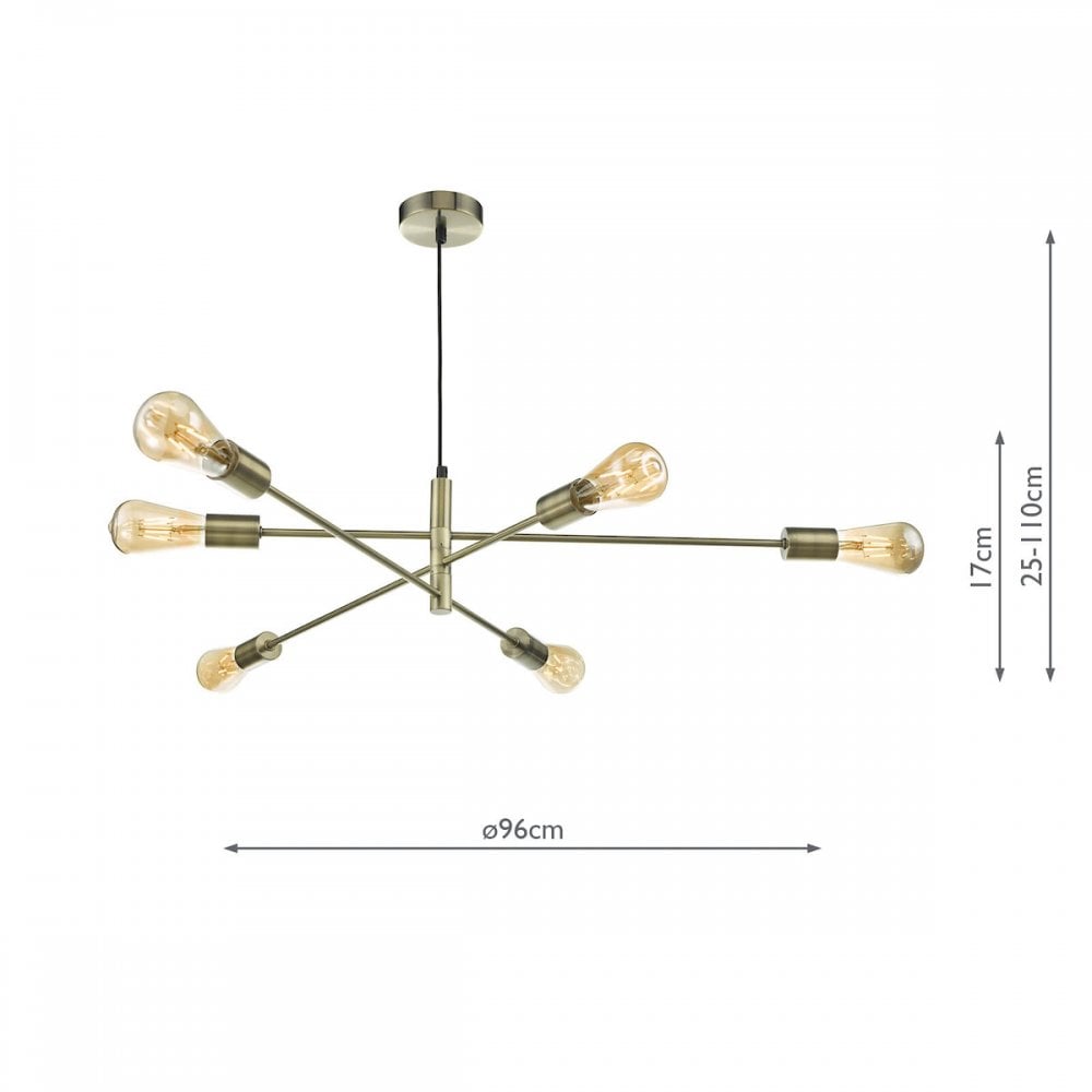 Alana 6 Light Pendant Antique Brass