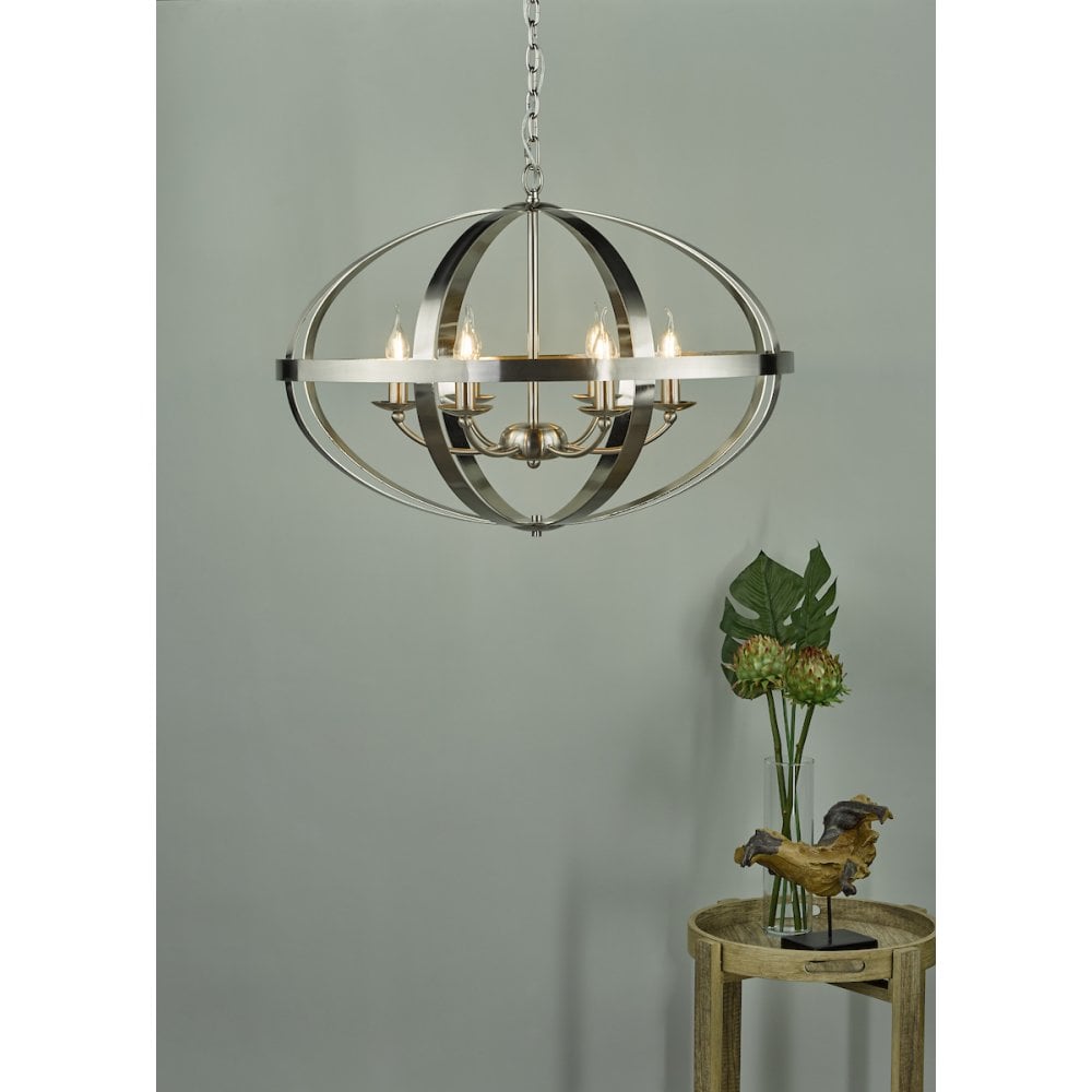 Smybol 6 Light Pendant in Satin Chrome Finish