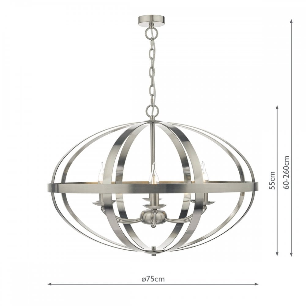 Smybol 6 Light Pendant in Satin Chrome Finish