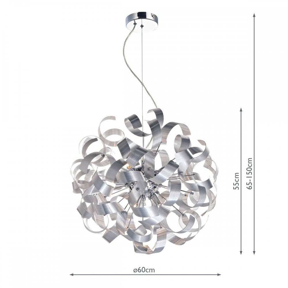 Rawley 9 Light Ribbon Pendant in Brushed Aluminium