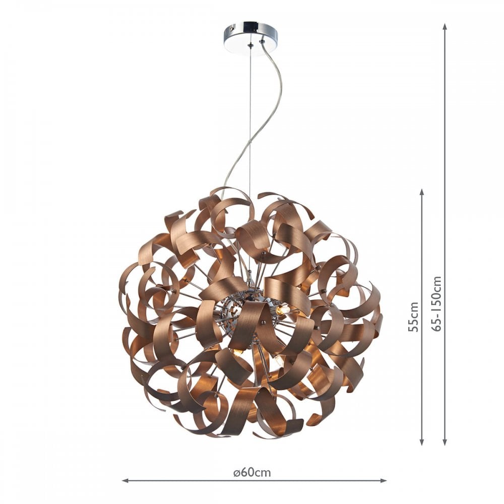Rawley 9 Light Ribbon Pendant in Brushed Copper