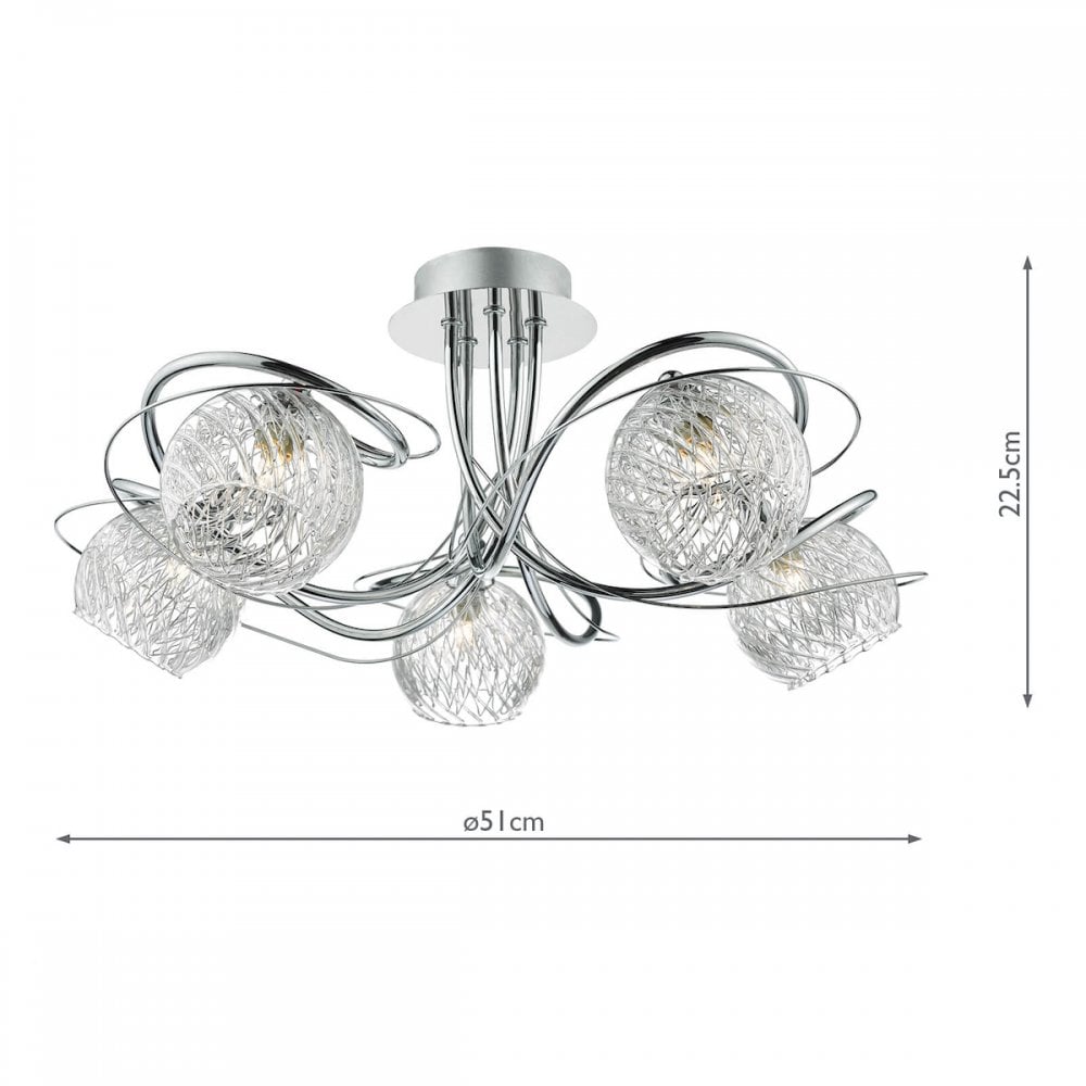 Rehan 5 Light Semi Flush in Polished Chrome & Decorative Glass