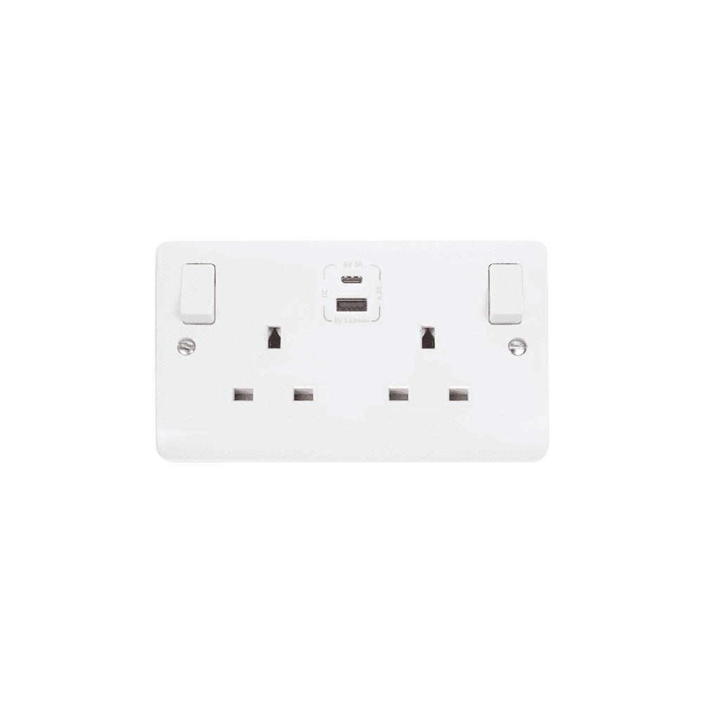 White 2 Gang Socket with Twin Type A & C USB