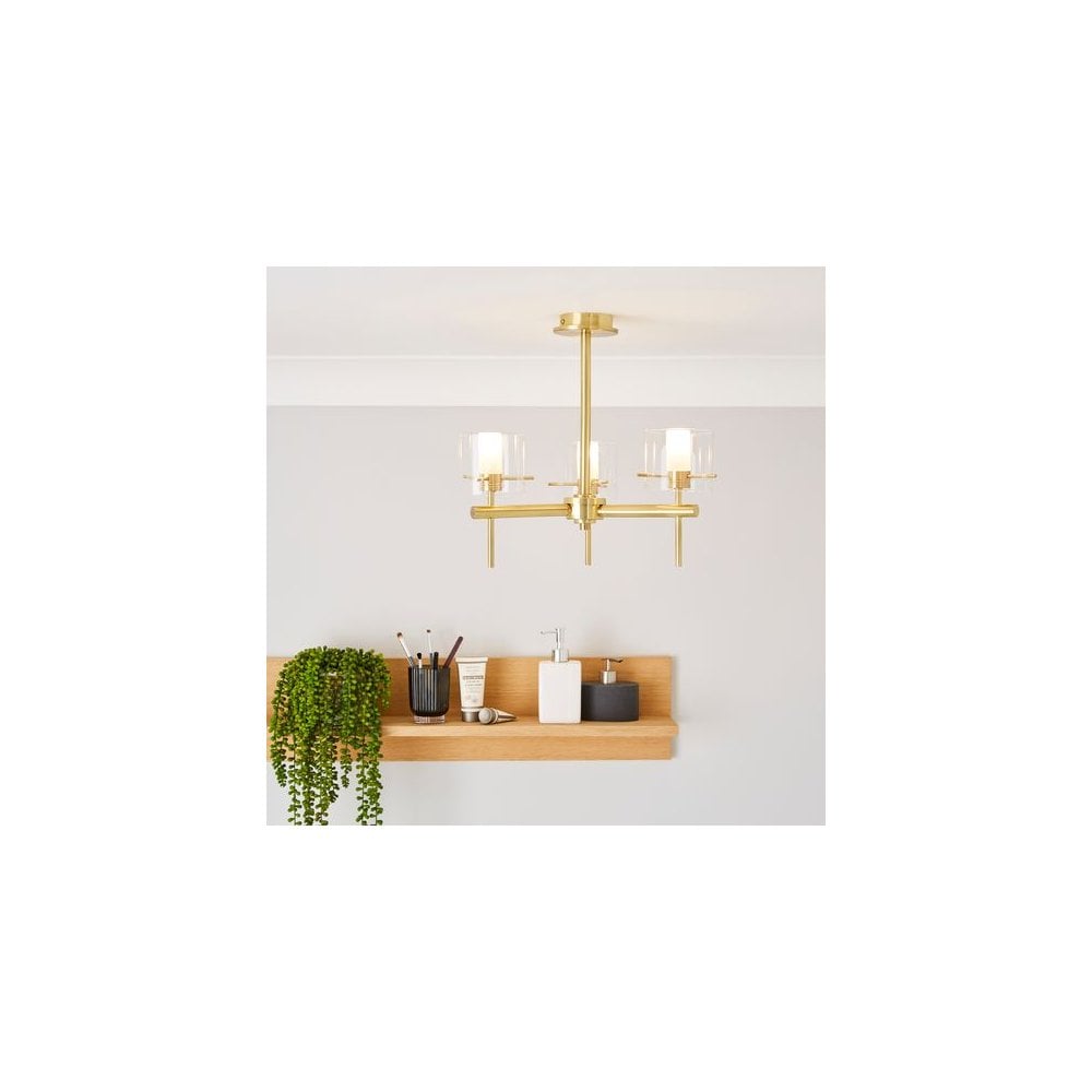 Gene 3 Light Semi Flush Fitting in Satin Brass IP44