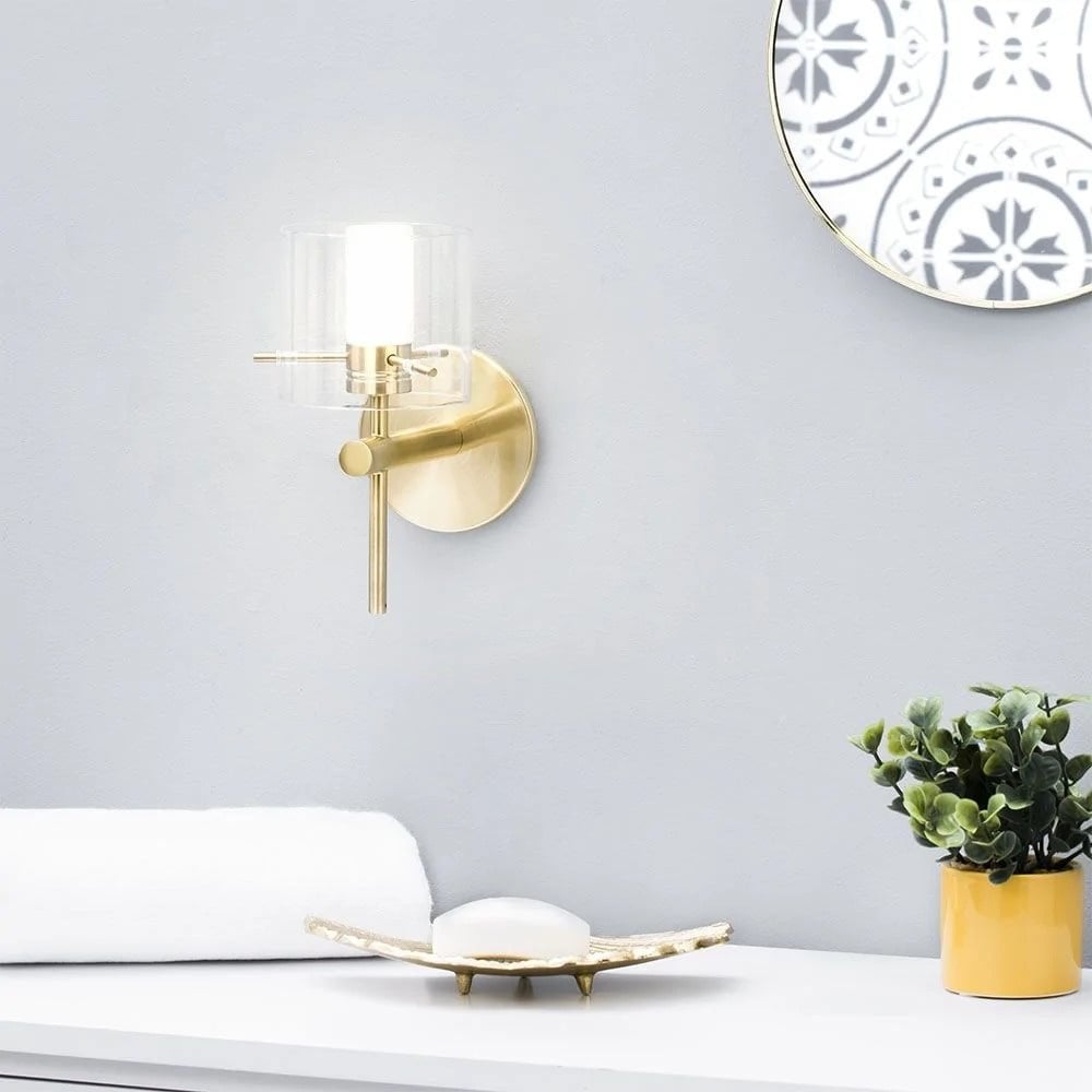 Gene Single Wall Light in Satin Brass IP44