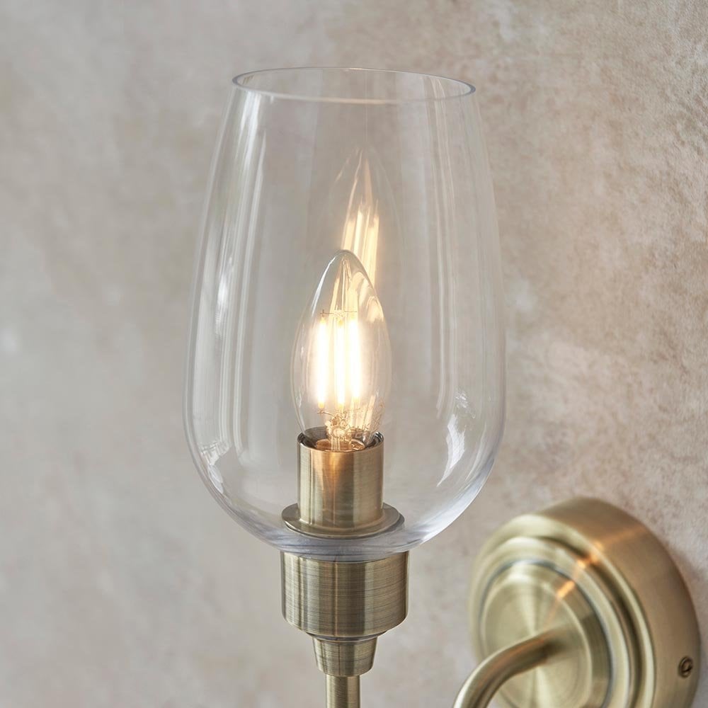 Pure Wall Light in Antique Brass and Clear Glass