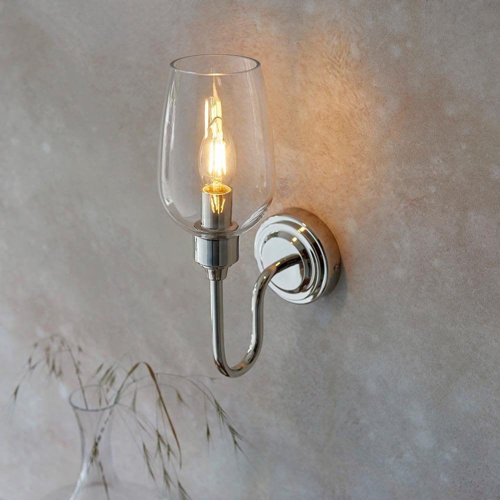 Pure Wall Light in Bright Nickel and Clear Glass