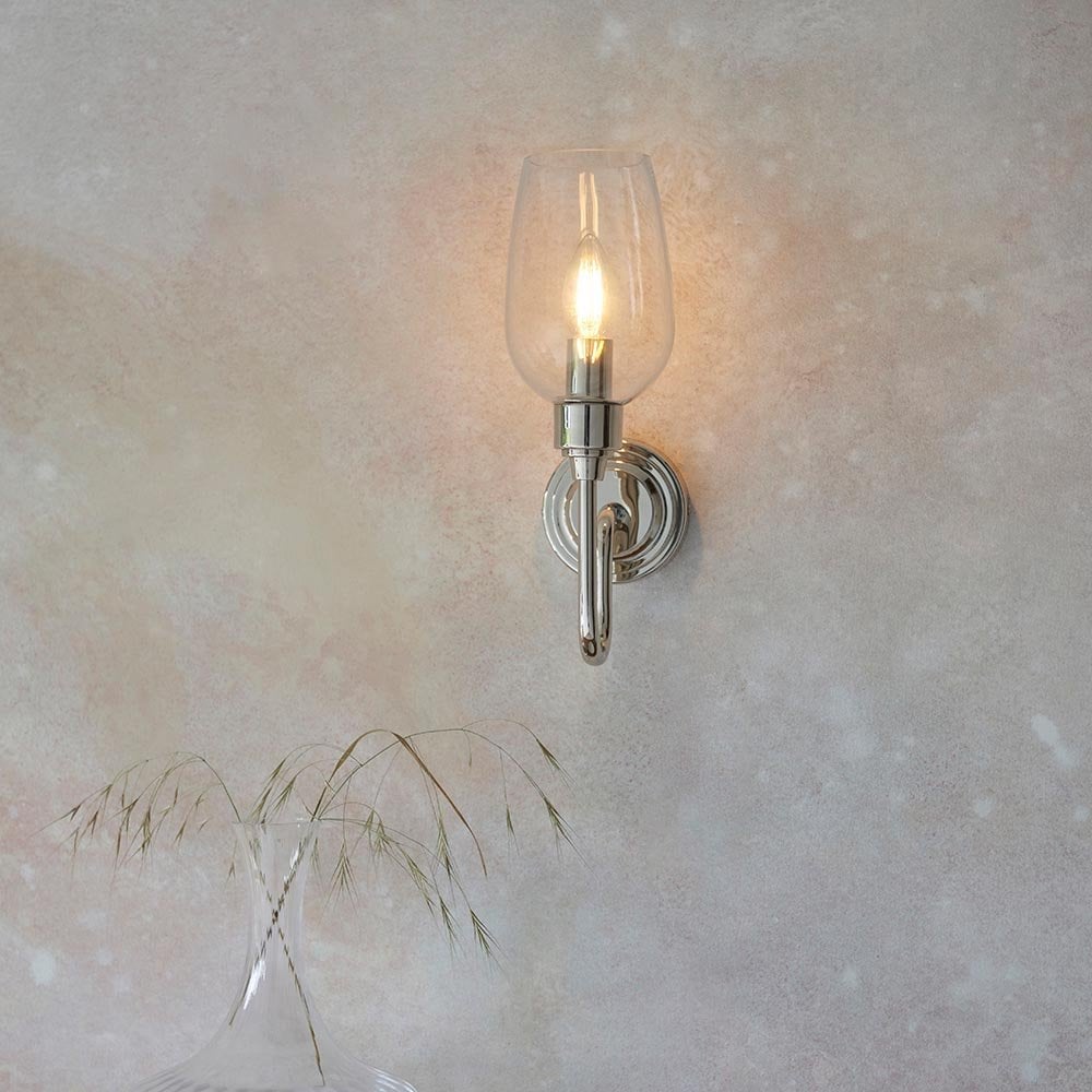 Pure Wall Light in Bright Nickel and Clear Glass