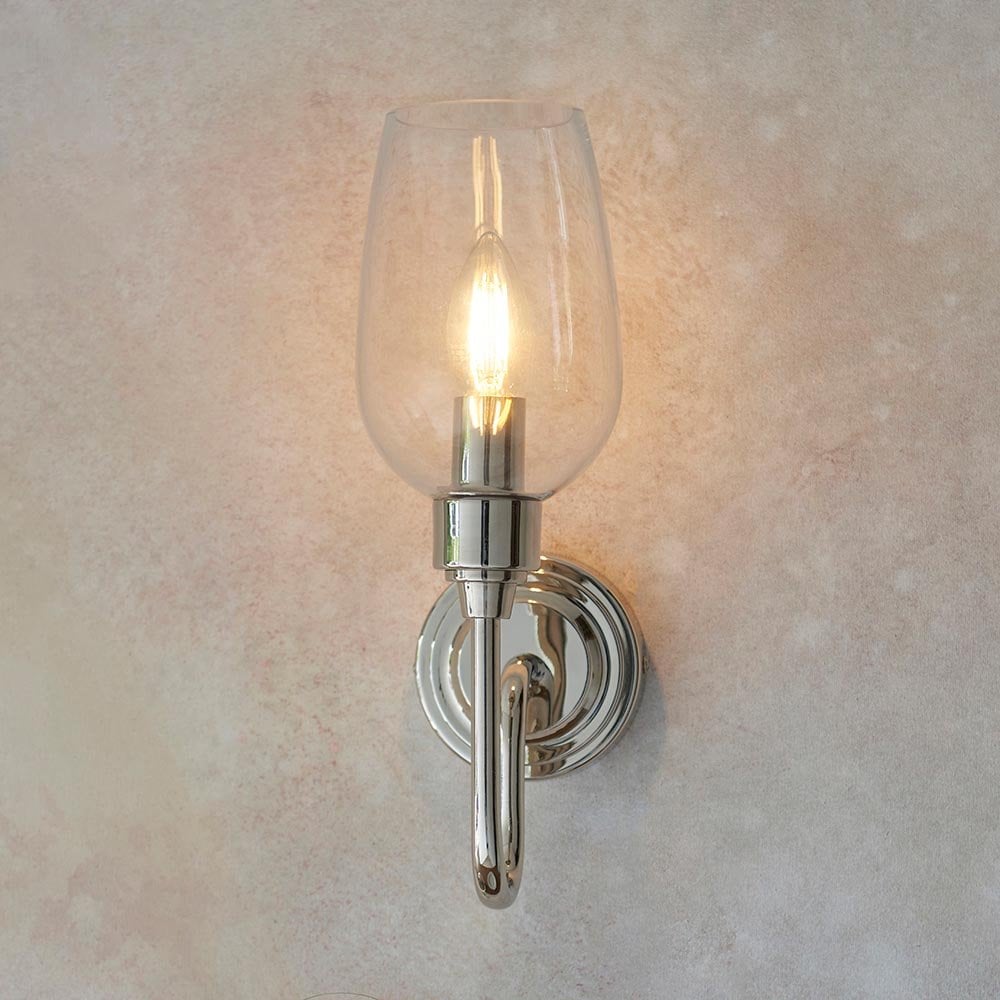 Pure Wall Light in Bright Nickel and Clear Glass