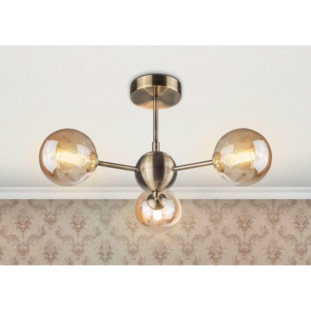 Barbara 3 Light Antique Brass Semi Flush