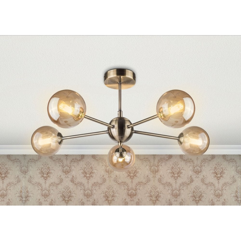 Barbara 5 Light Antique Brass Semi Flush