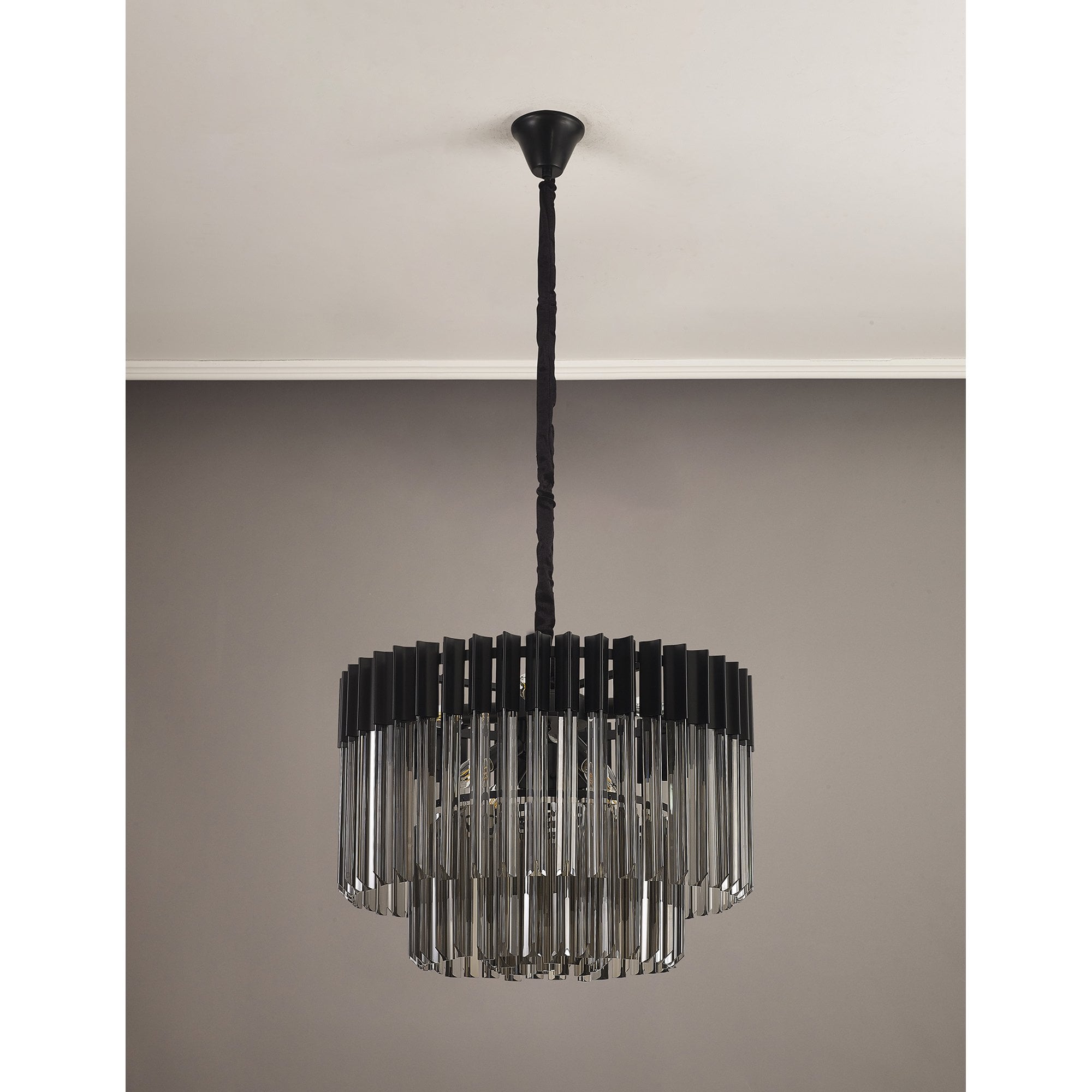 Donard Matt Black 8 Light Pendant with Smoked Glass