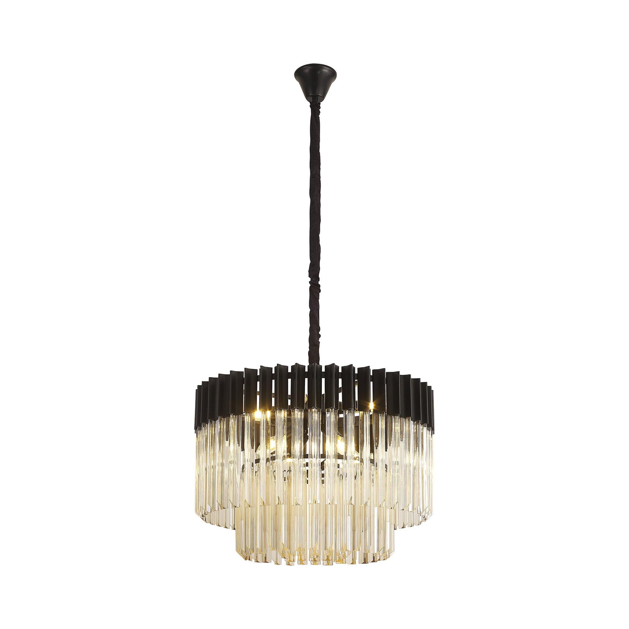Donard Matt Black 8 Light Pendant with Cognac Glass