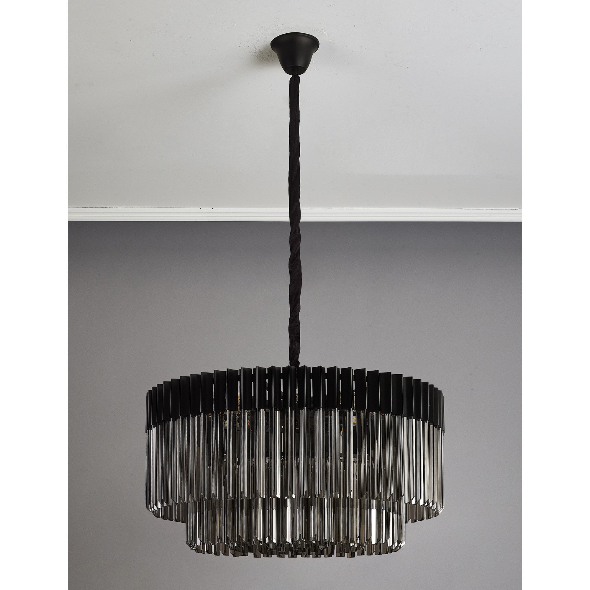 Donard Matt Black 12 Light Pendant with Smoked Glass