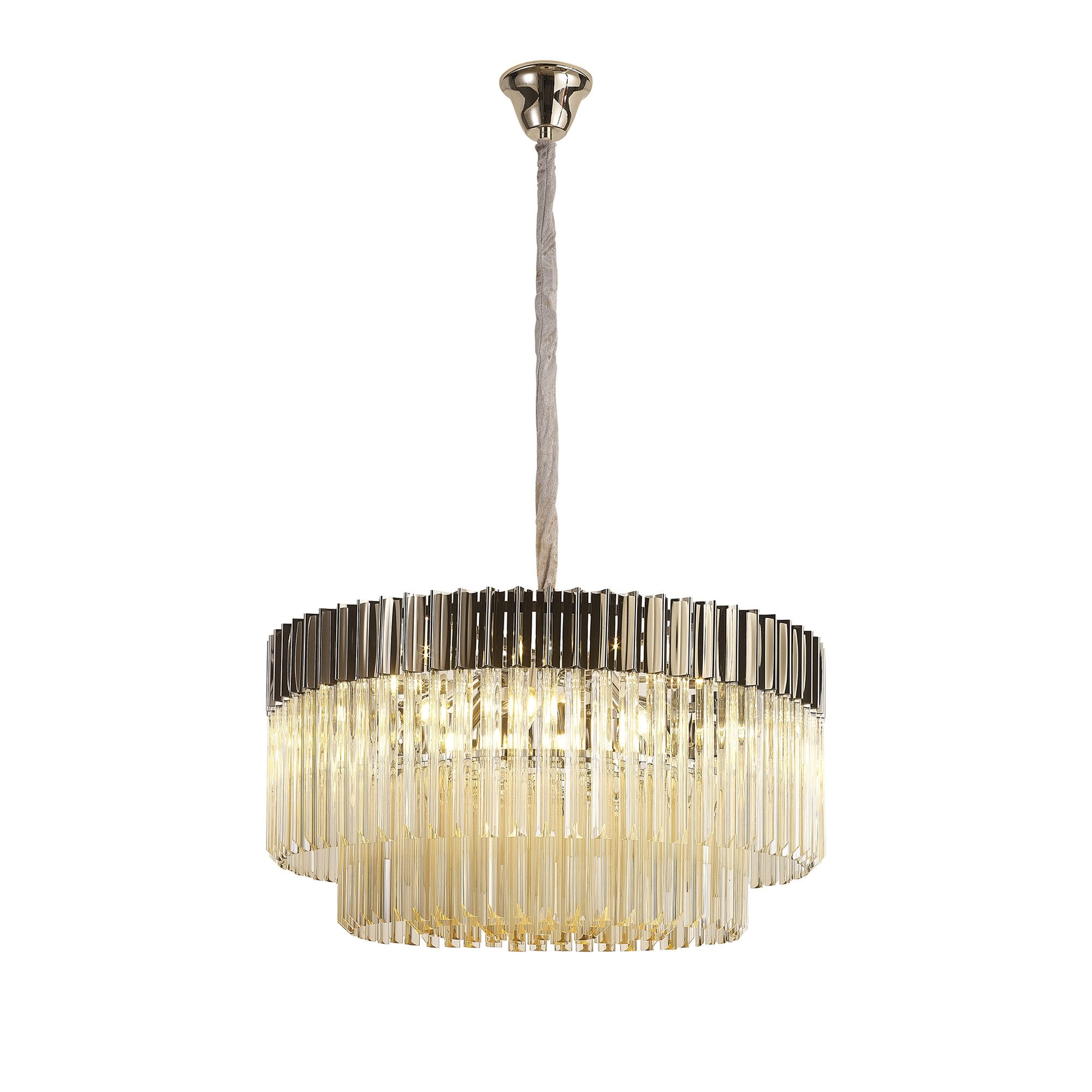 Donard Polished Nickel 12 Light Pendant with Cognac Glass