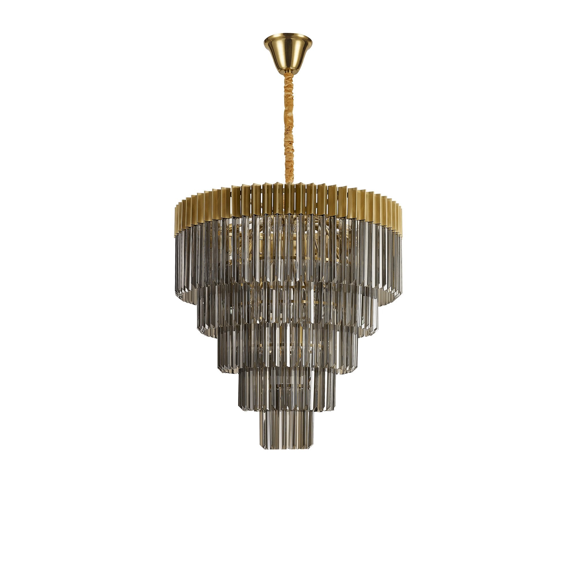 Donard Brass 19 Light Tiered Chandelier with Smoked Glass