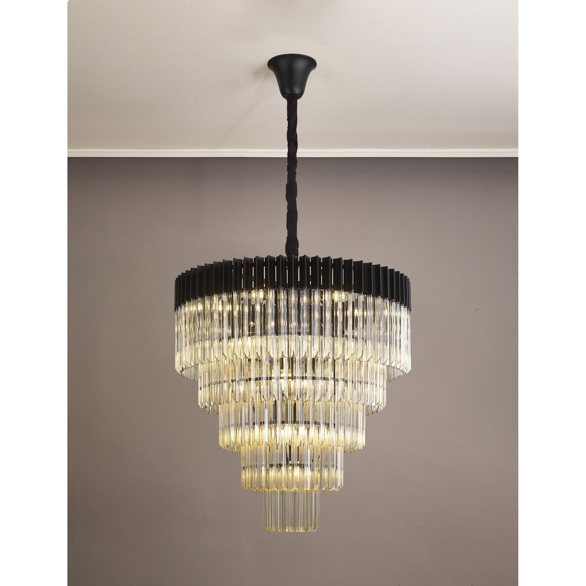 Donard Matt Black 19 Light Tiered Chandelier with Cognac Glass