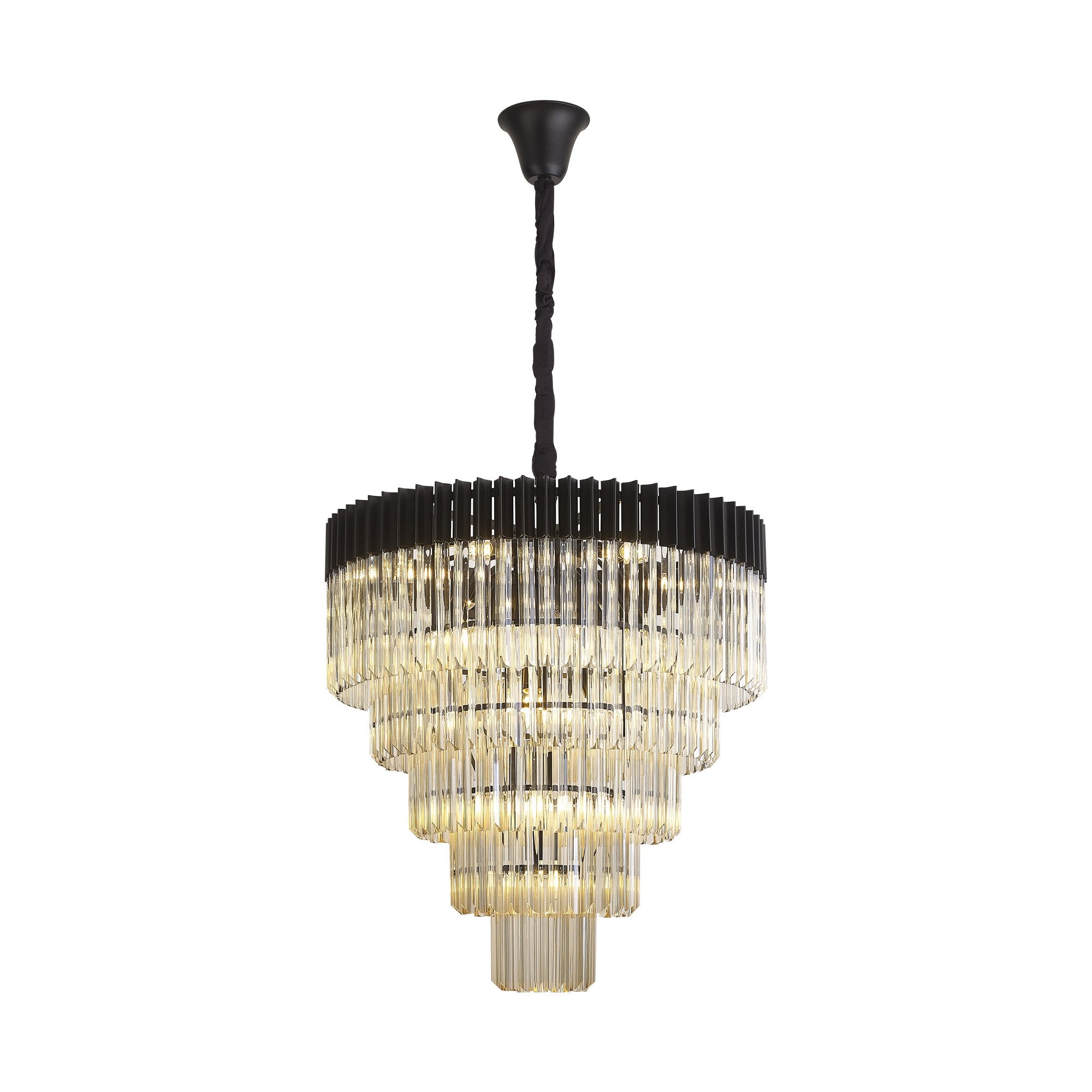 Donard Matt Black 19 Light Tiered Chandelier with Cognac Glass