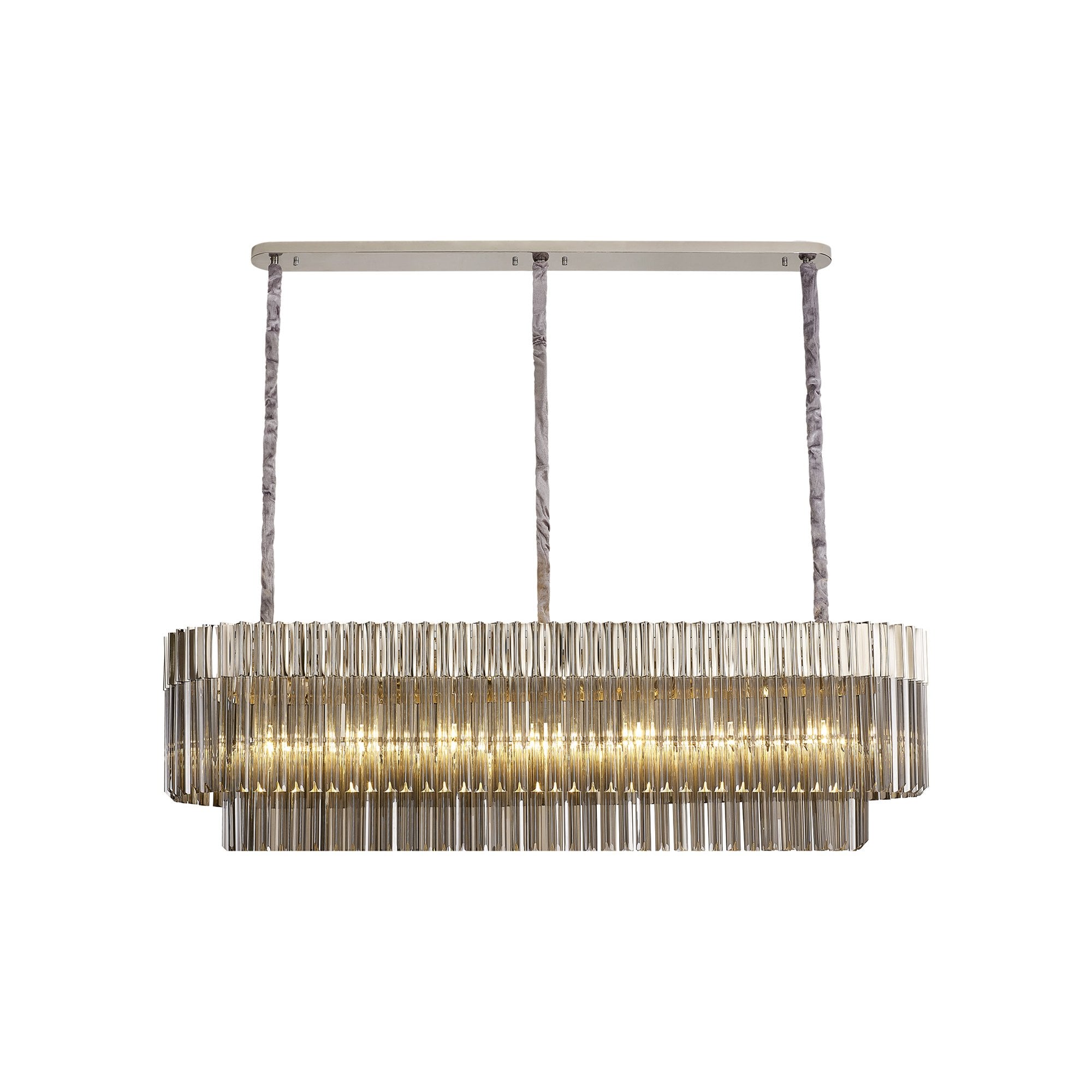 Donard Polished Nickel 7 Light Bar Pendant with Smoked Glass