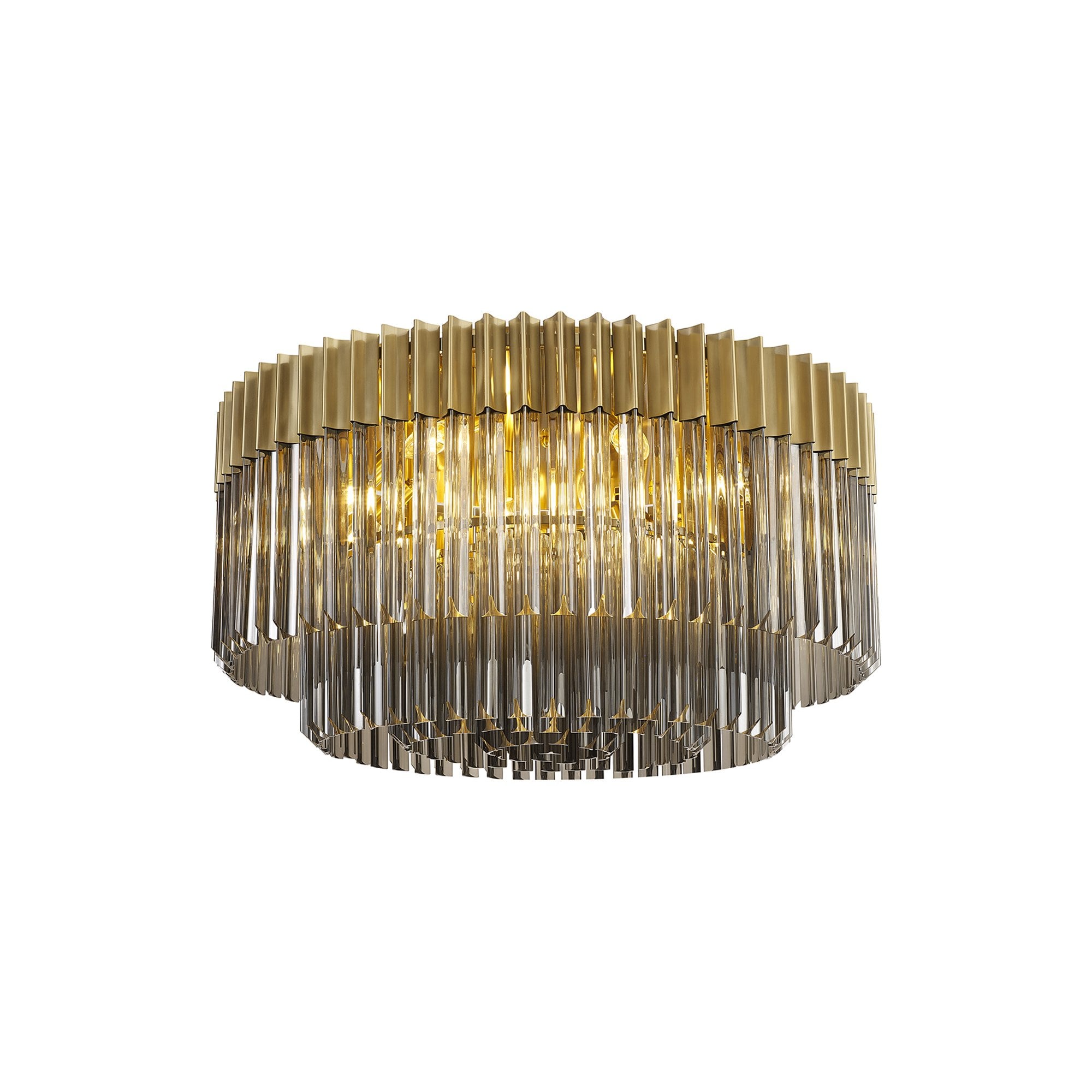Donard Brass 12 Light Flush Fitting with Smoked Glass