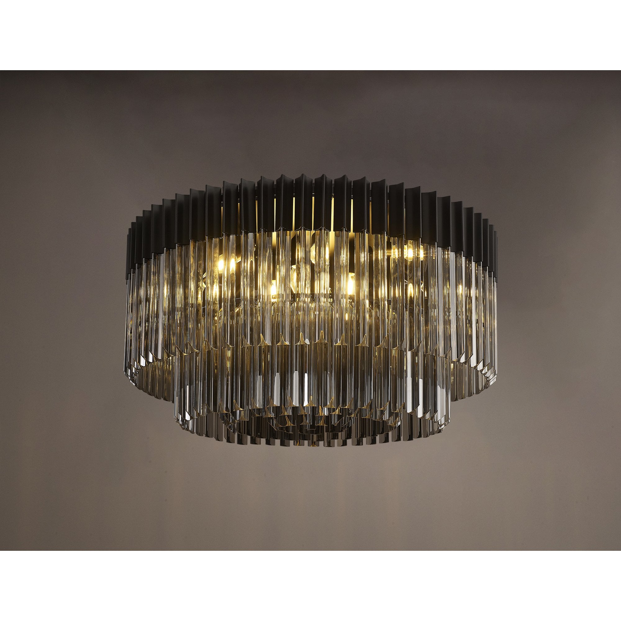 Donard Matt Black 12 Light Flush Fitting with Smoked Glass