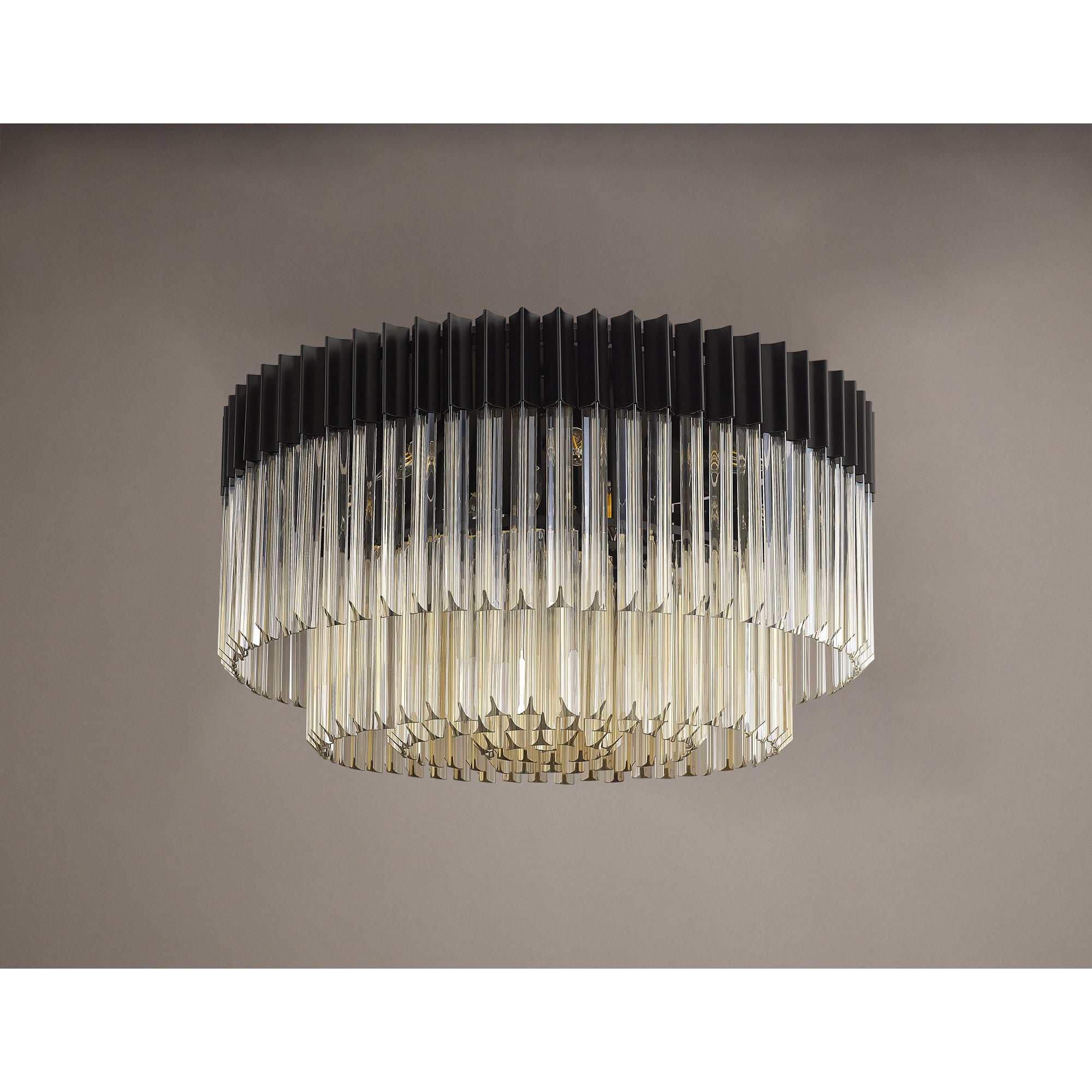 Donard Matt Black 12 Light Flush Fitting with Cognac Glass