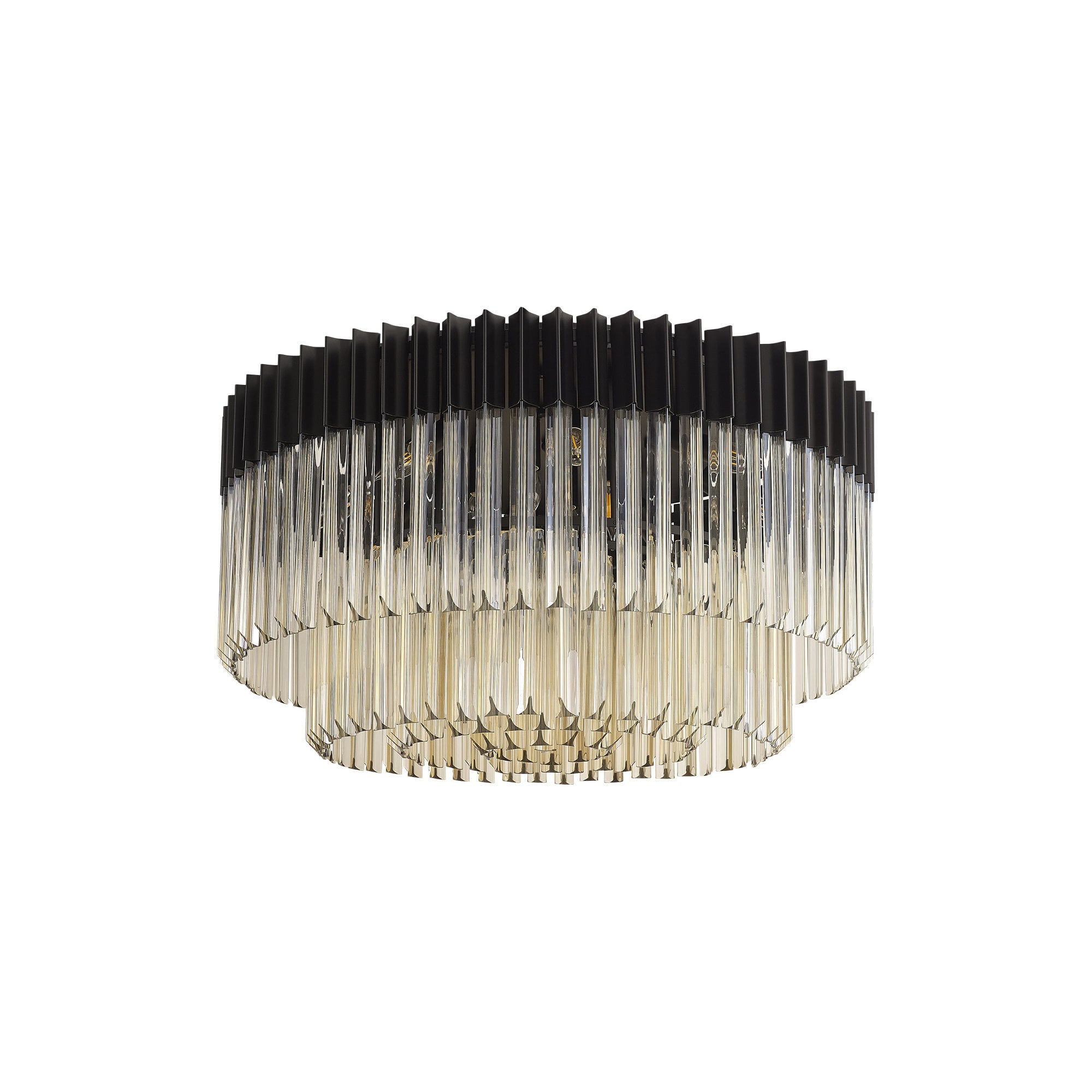 Donard Matt Black 12 Light Flush Fitting with Cognac Glass