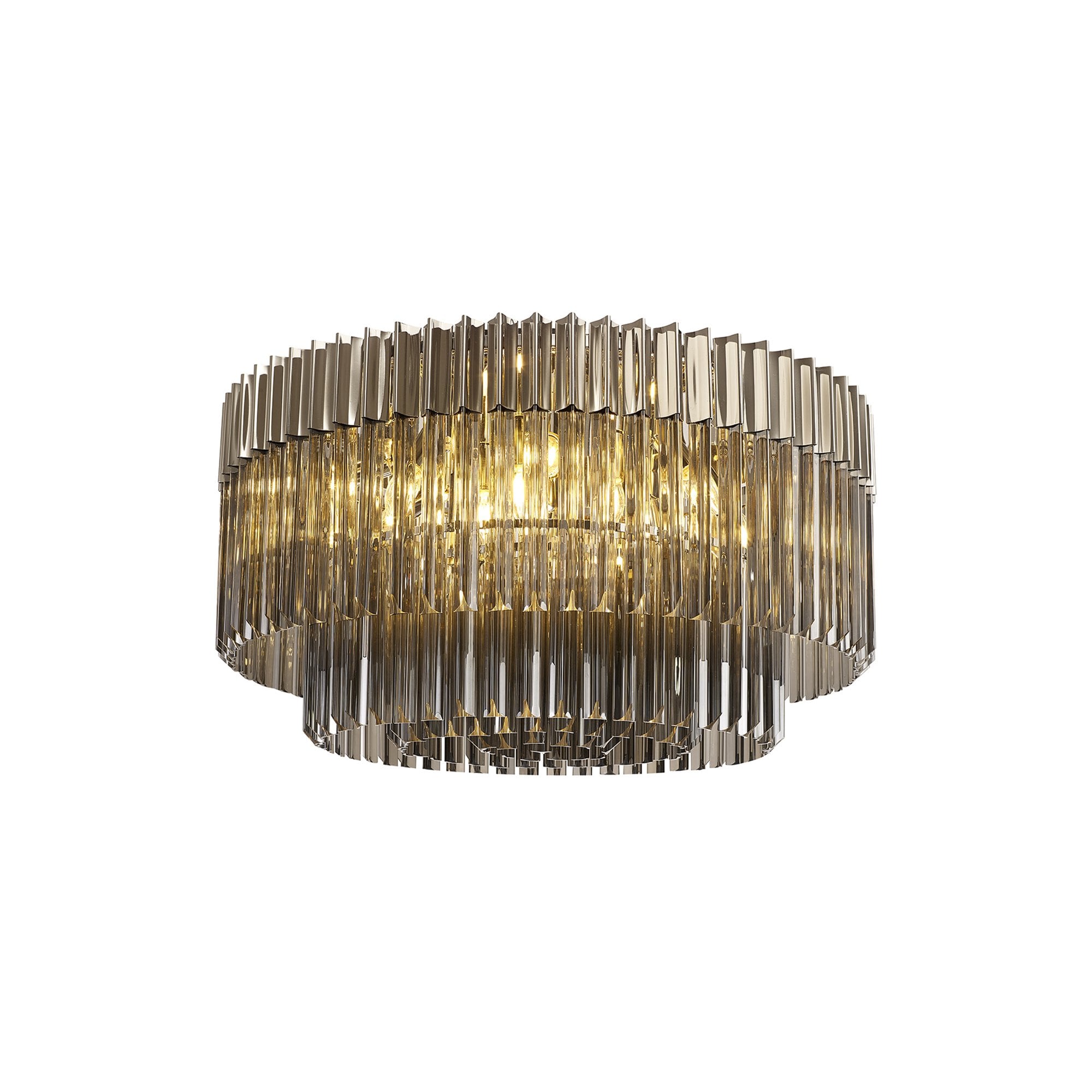 Donard Polished Nickel 12 Light Flush Fitting with Smoked Glass