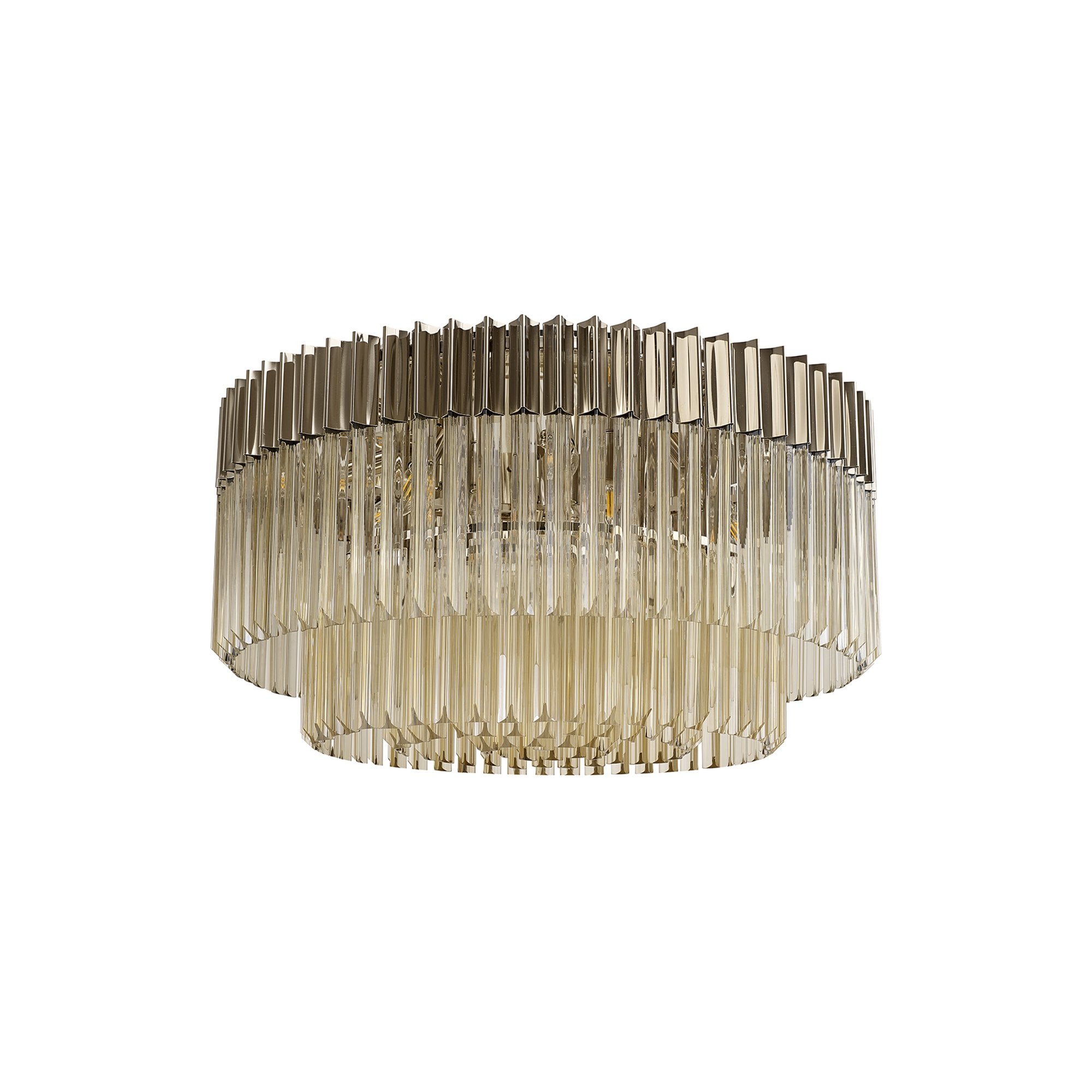 Donard Polished Nickel 12 Light Flush Fitting with Cognac Glass