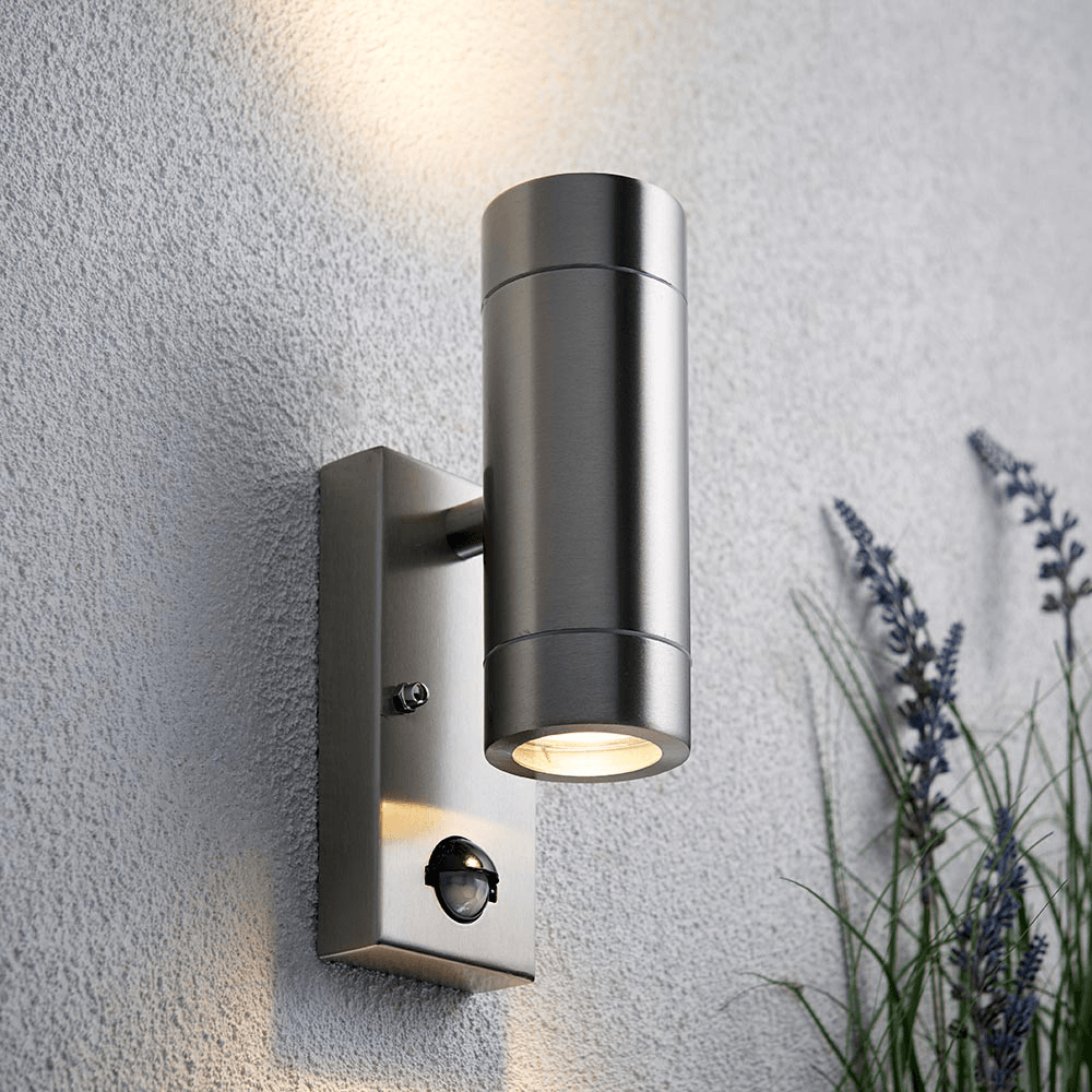 Palin Up and Down Wall Light with PIR in Stainless Steel