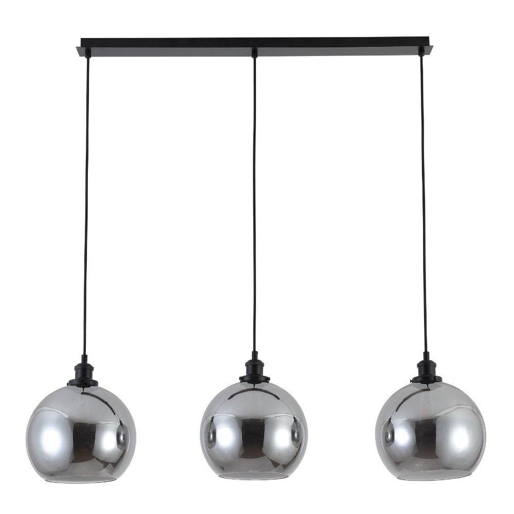 Lewis 3 Light Bar in Matt Black & Smoked Glass Shades