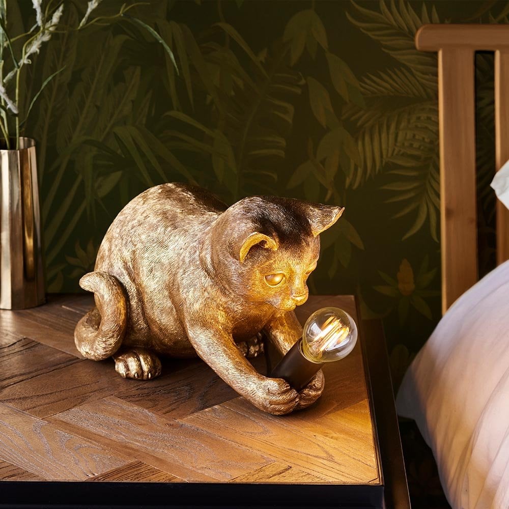 Kitten Table Lamp in Vintage Gold Finish