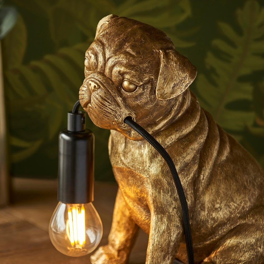 Pug Puppy Table Lamp in Vintage Gold Finish
