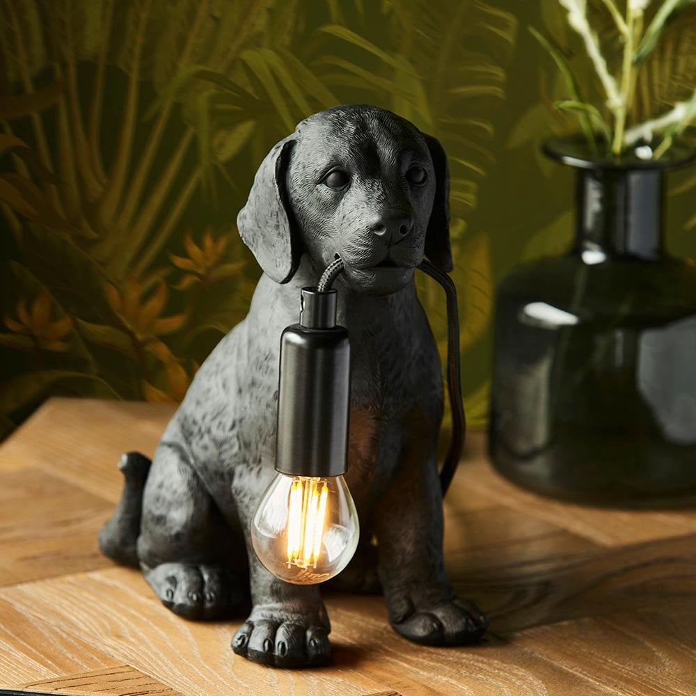 Labrador Puppy Table Lamp in Black Finish