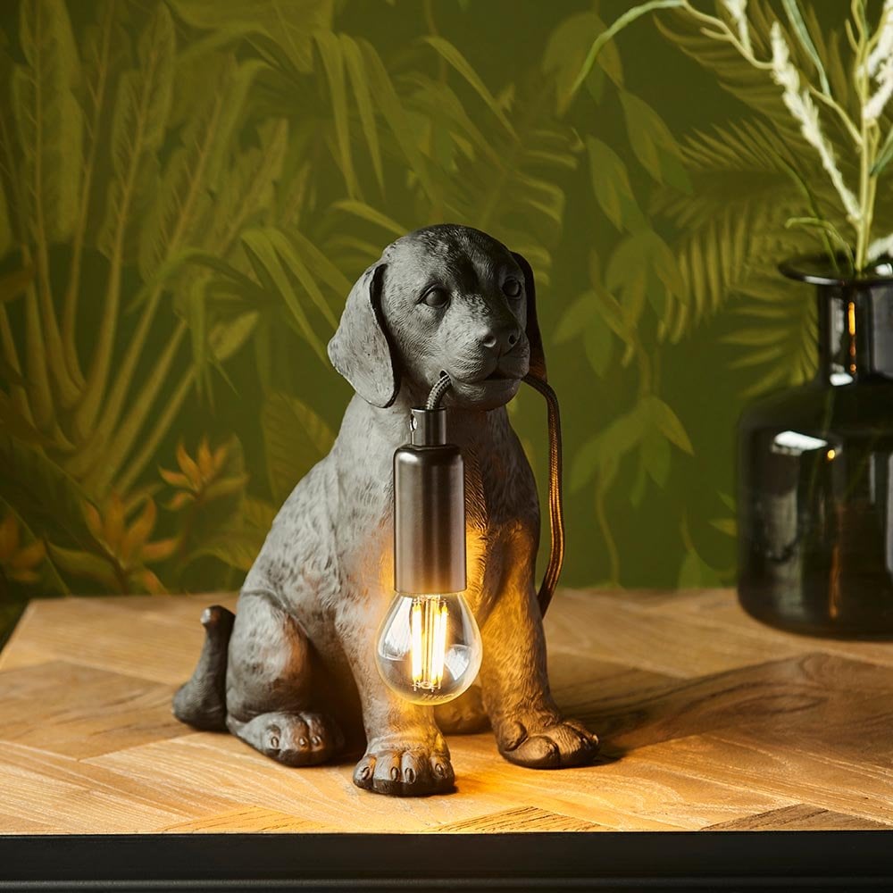 Labrador Puppy Table Lamp in Black Finish