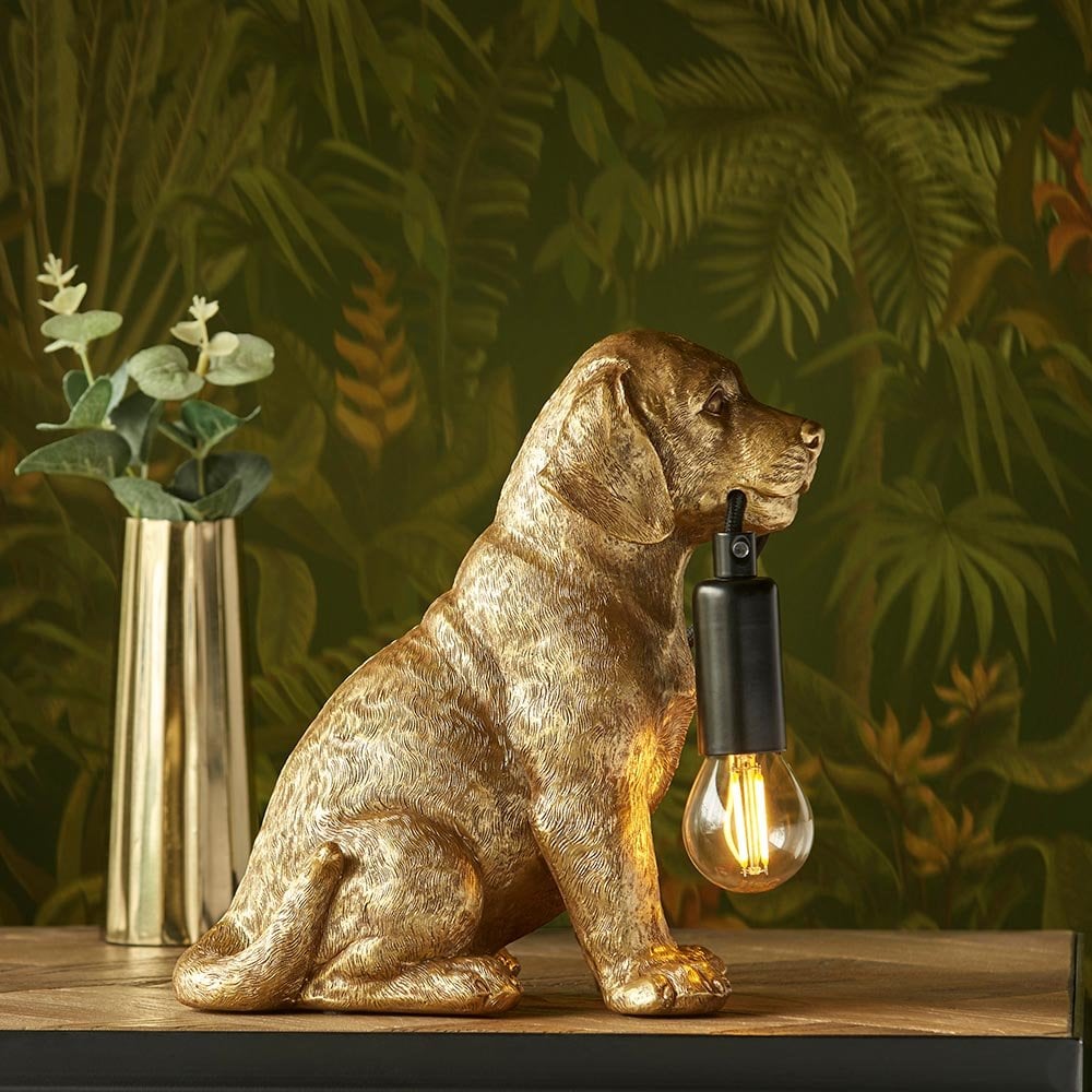 Labrador Puppy Table Lamp in Vintage Gold Finish