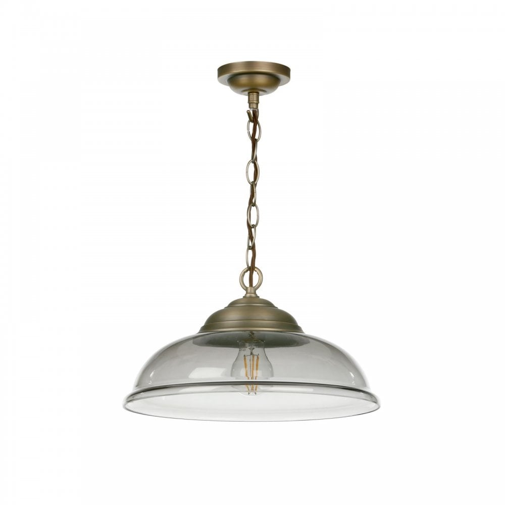 Webster Pendant Smoked Glass Antique Brass