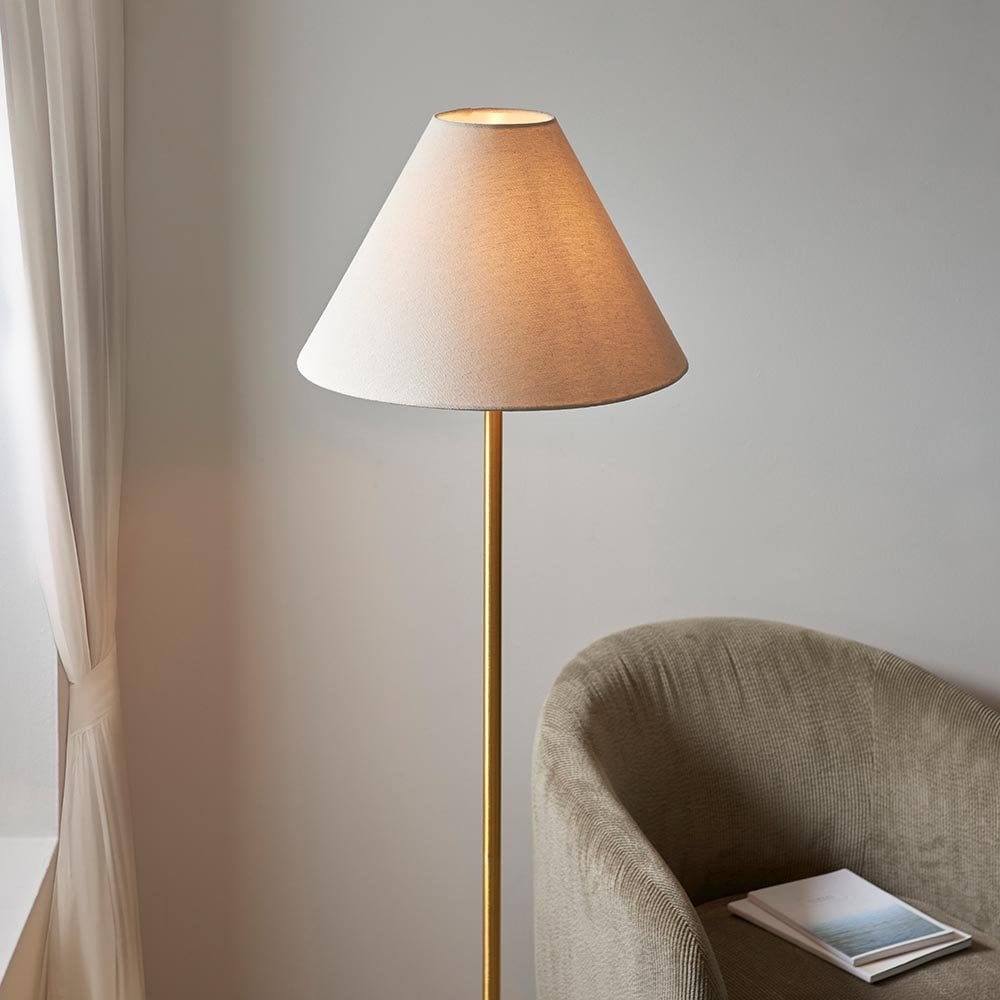Ellie Aged Brass & Marble Floor Lamp C/W Fabric Shade