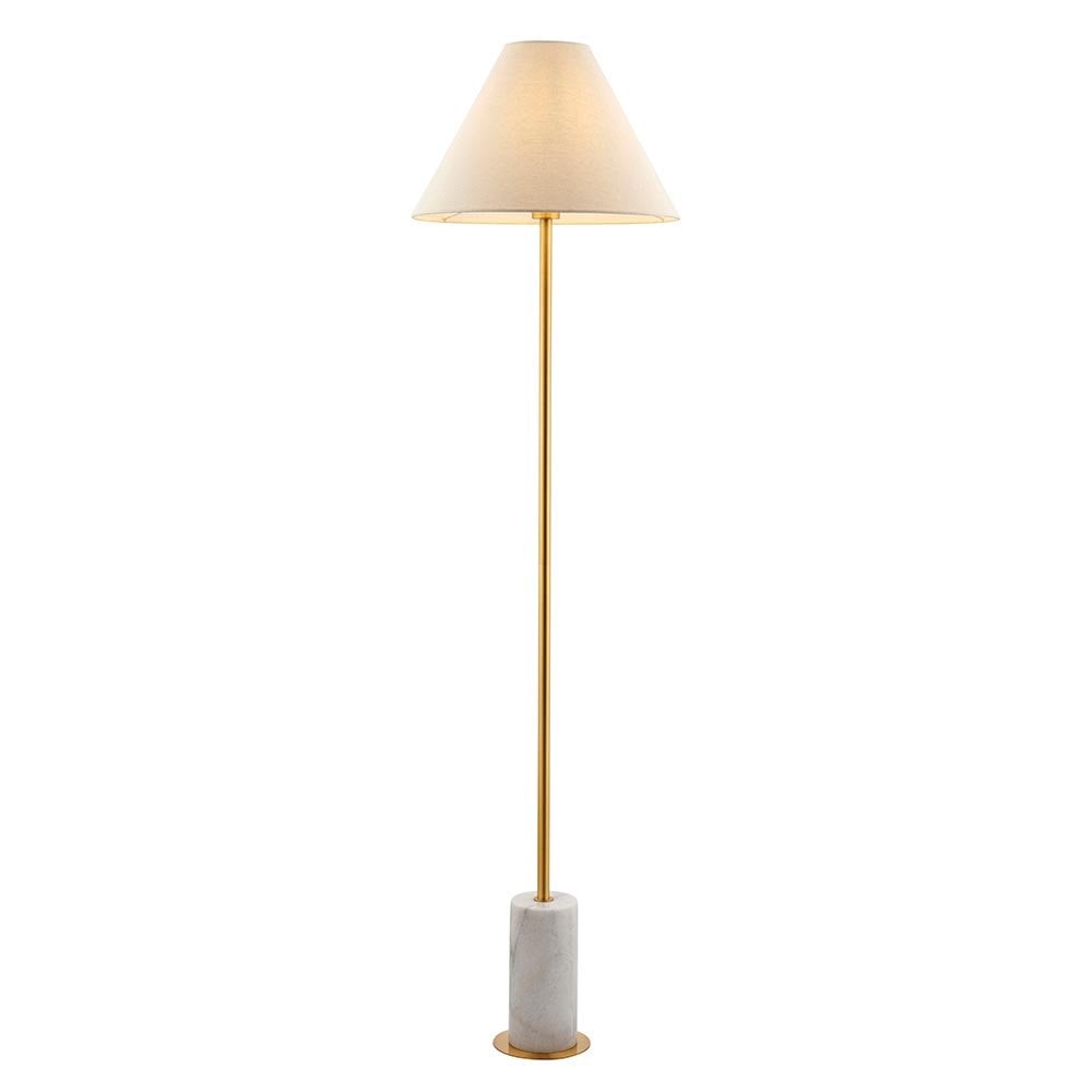 Ellie Aged Brass & Marble Floor Lamp C/W Fabric Shade