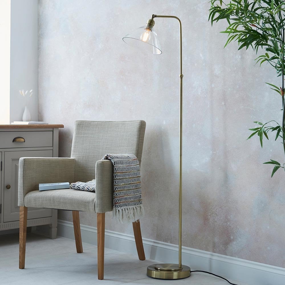 Lucy Antique Brass & Clear Glass Floor Lamp