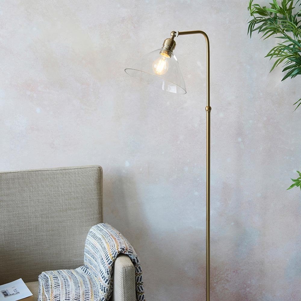Lucy Antique Brass & Clear Glass Floor Lamp