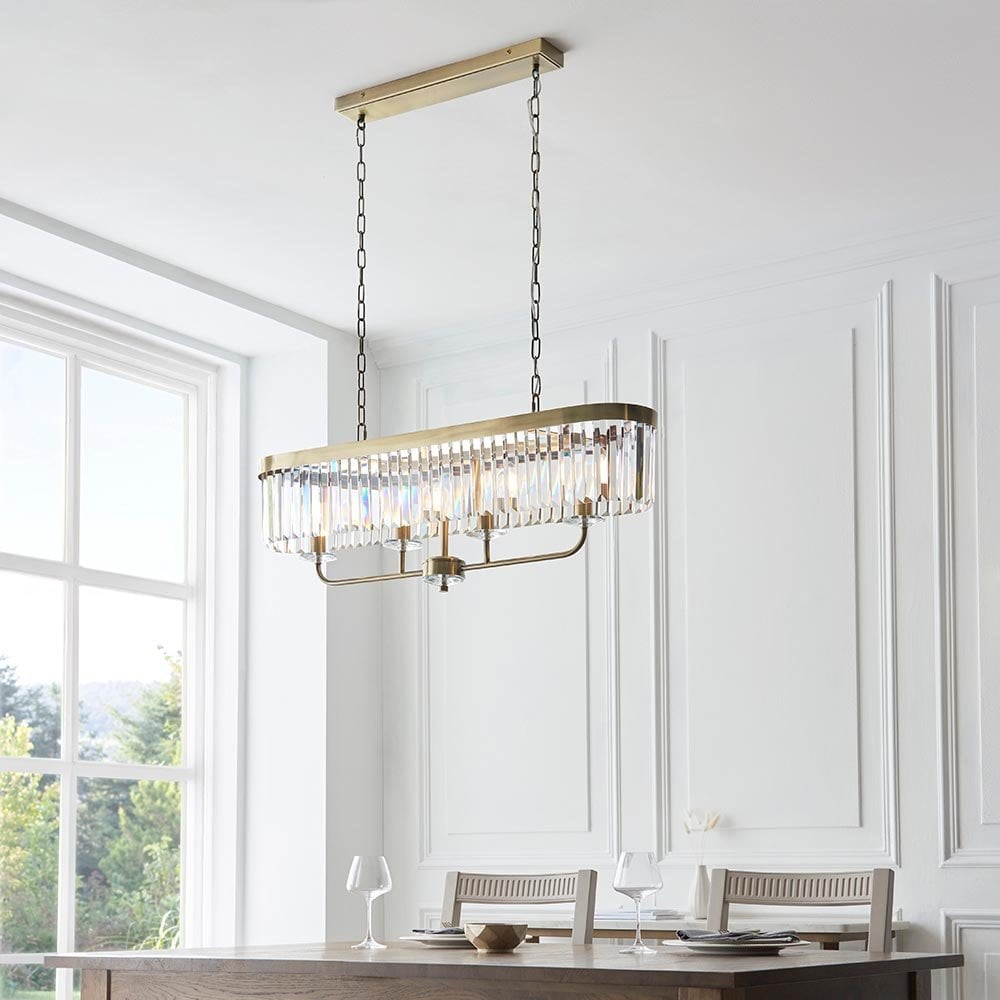 Carol Antique Brass & Crystal Linear Pendant