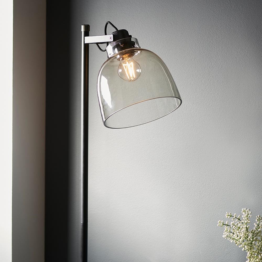 Belle Smoked Grey Floor Lamp in Black Finish