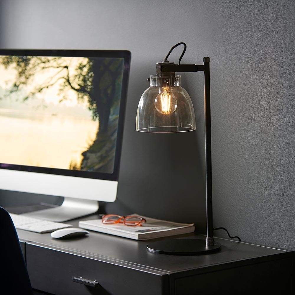 Urban Belle Smoked Grey Table Lamp in Black Finish