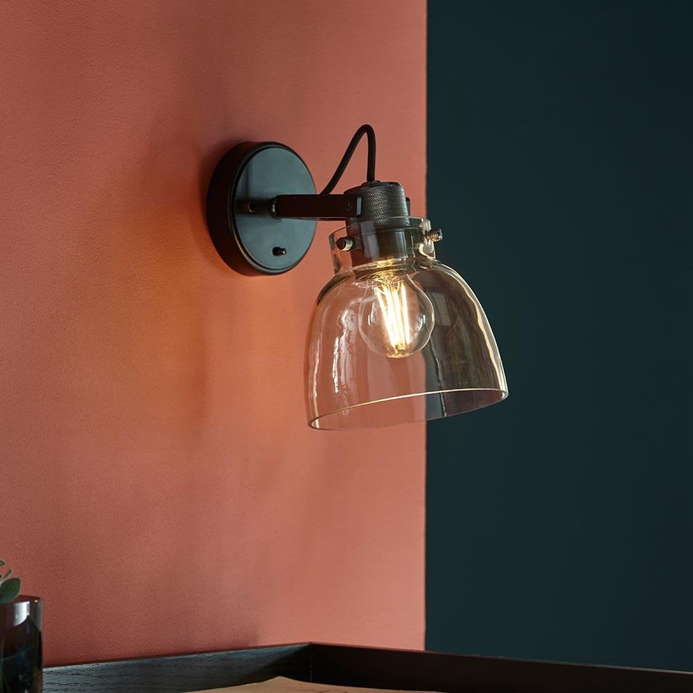 Urban Belle Smoked Grey Wall Light in Black Finish