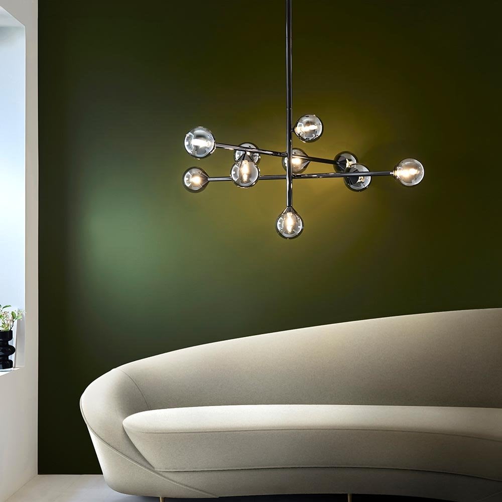 Eve 10 Light Black Chrome Pendant with Smoked Shades